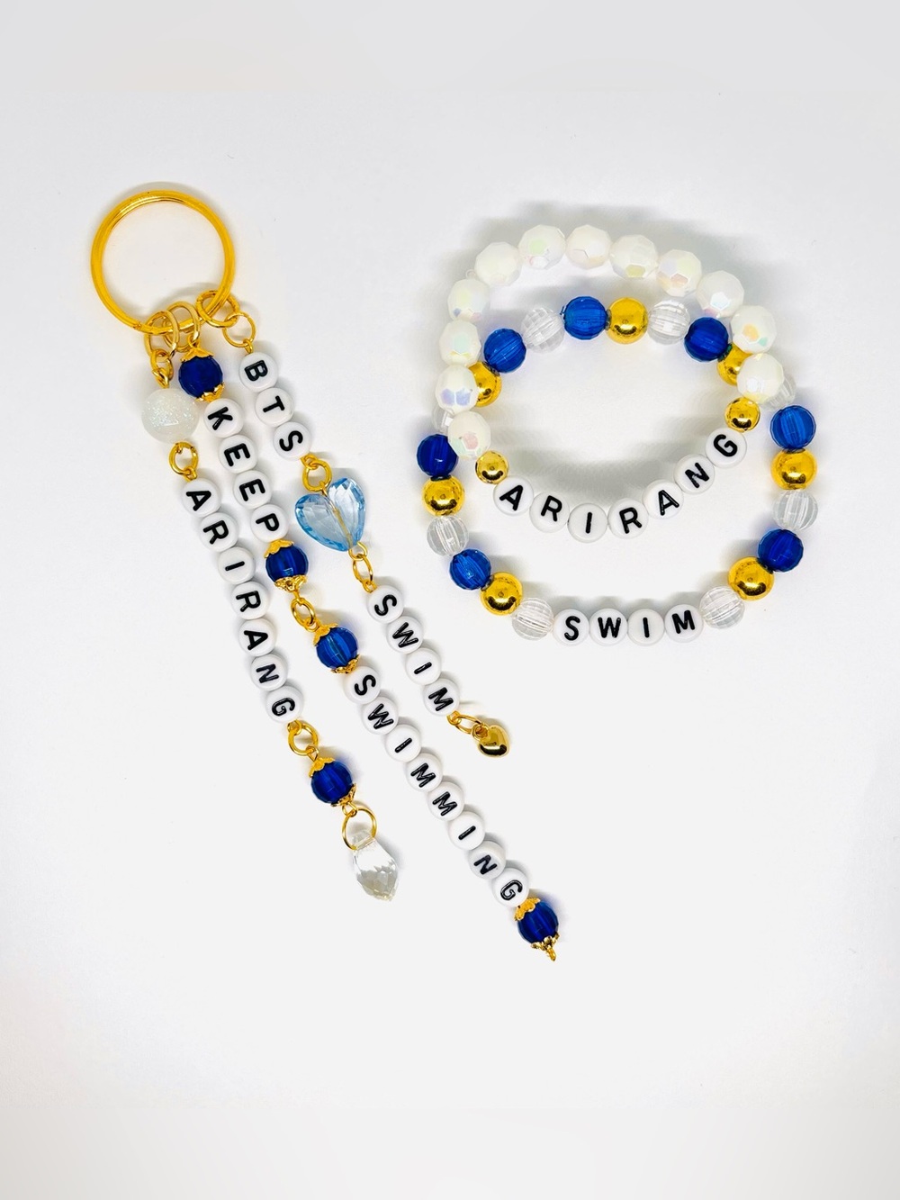 (3pcs) BTS KEEP SWIMMING ARIRANG GOLD KEYCHAIN BRACELET BUNDLE